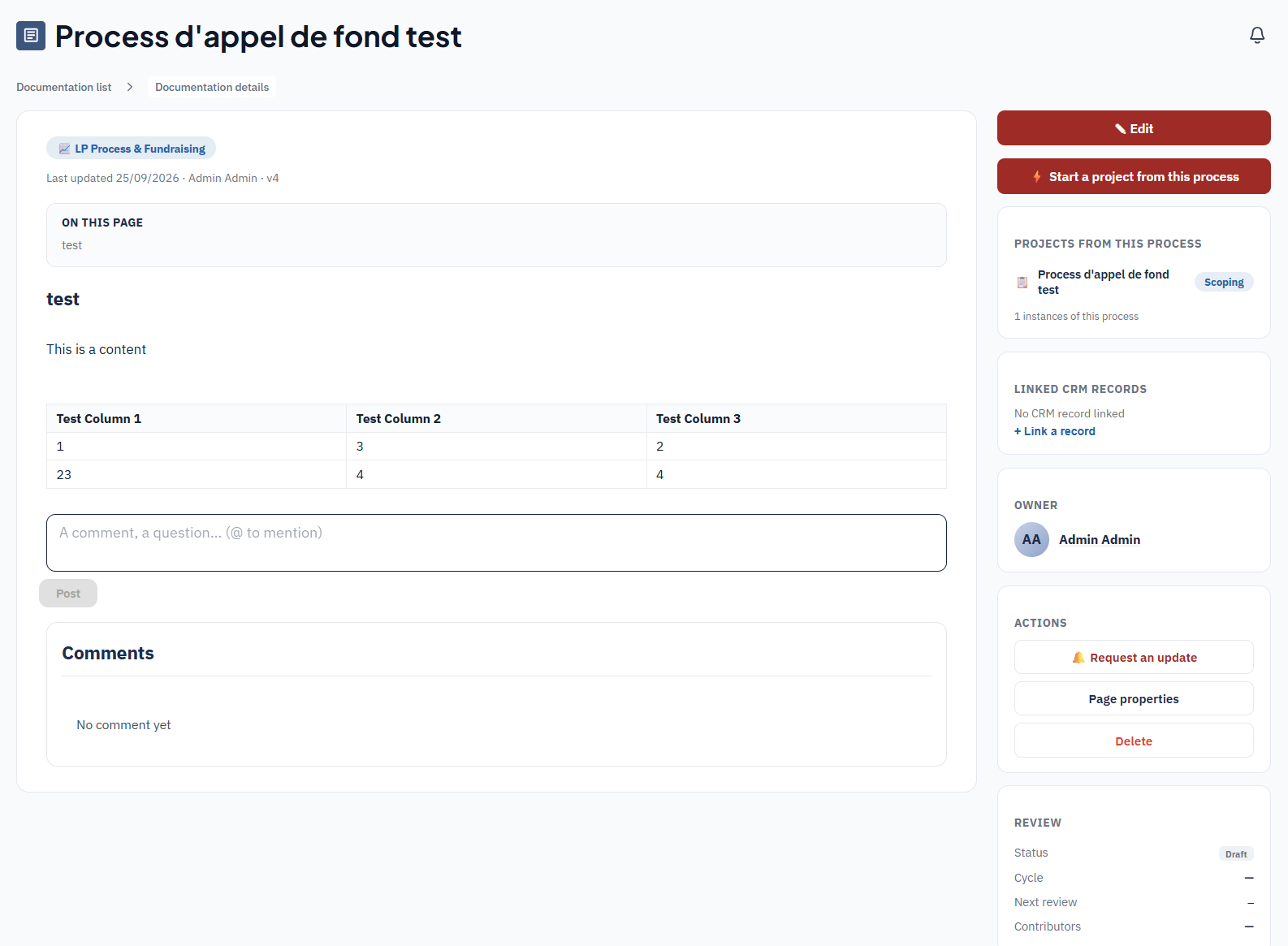 An Atlas process page, with the 