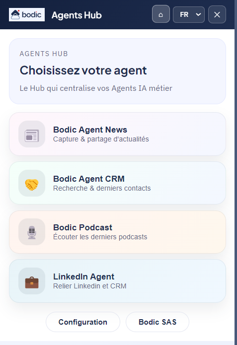 Bodic Chrome Extension — Agents Hub